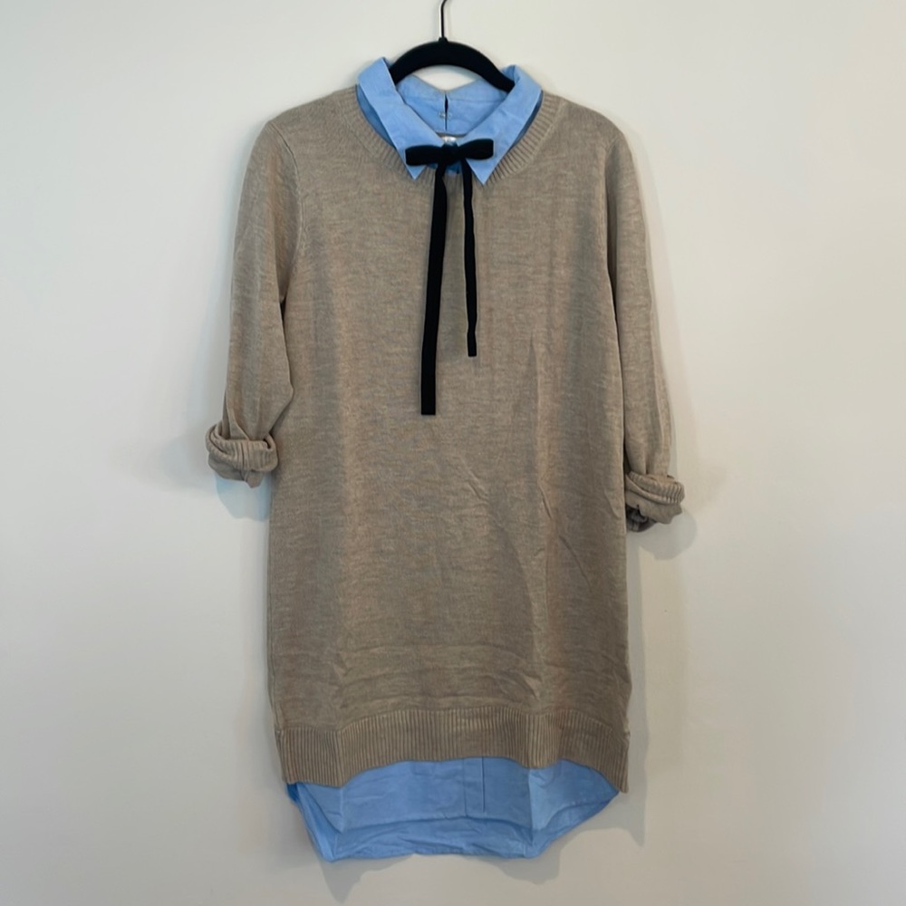 English Factory Combo Shirtdress with Velvet Tie Size Large
